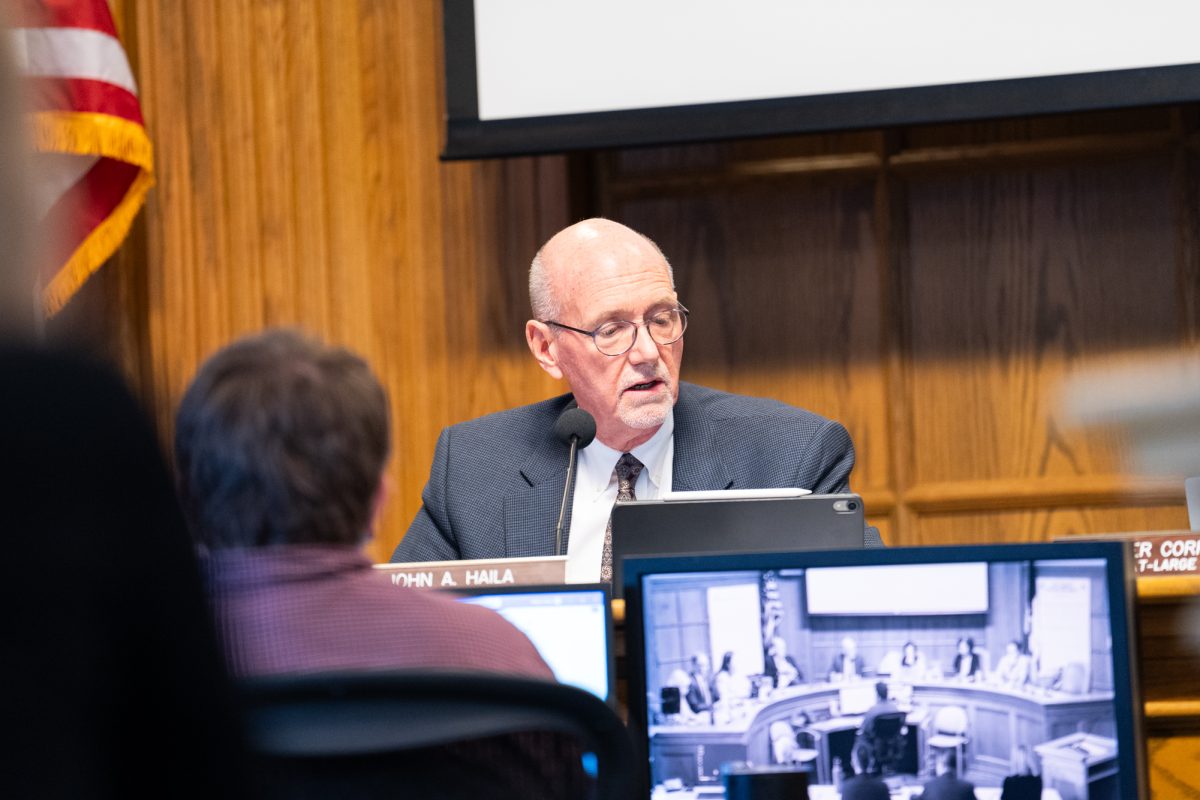 Mayor John Haila speaks at Ames City Council on Sept. 17, 2024.