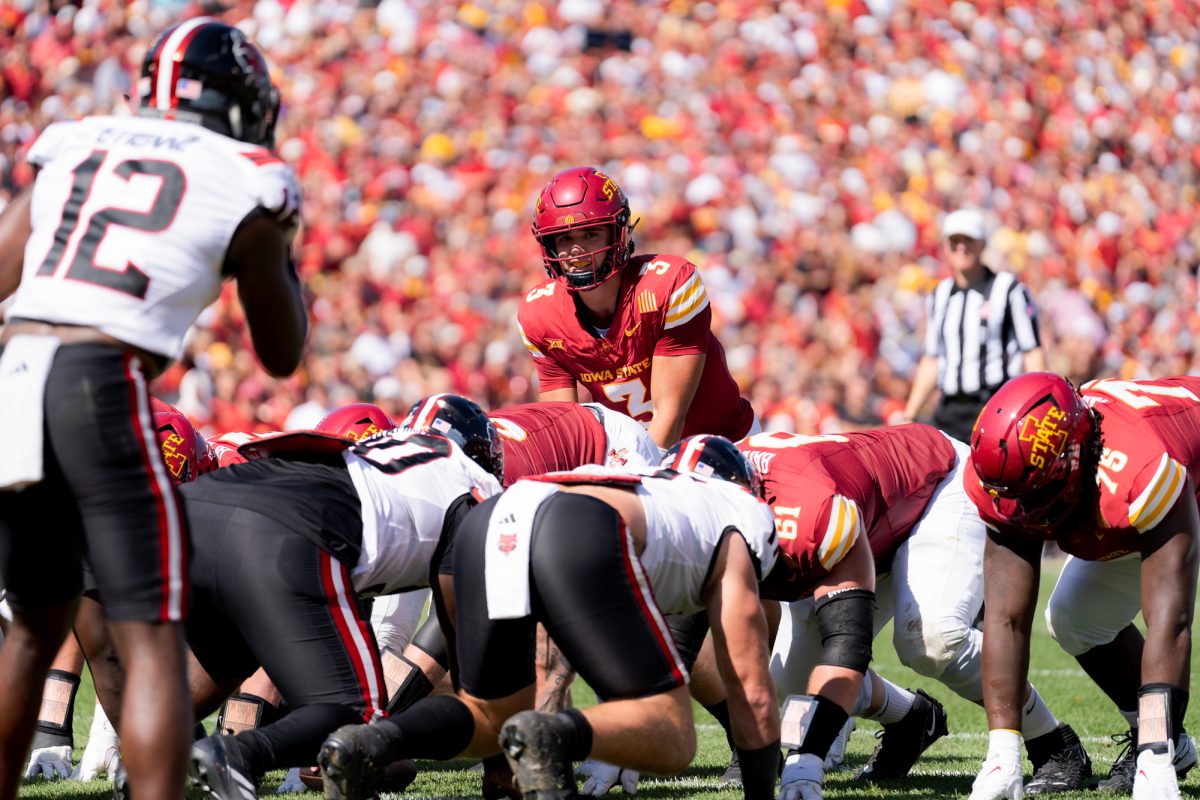 Rocco Becht (3) calls for the ball near the endzone against Arkansas State at Jack Trice Stadium on Sept. 21, 2024.