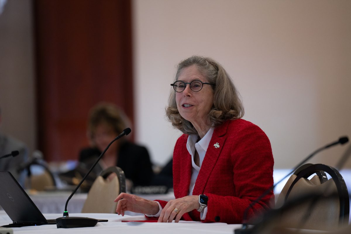 Iowa State President Wendy Wintersteen speaks during an Iowa Board of Regents meeting at the Alumni Center on Sept. 19, 2024. 