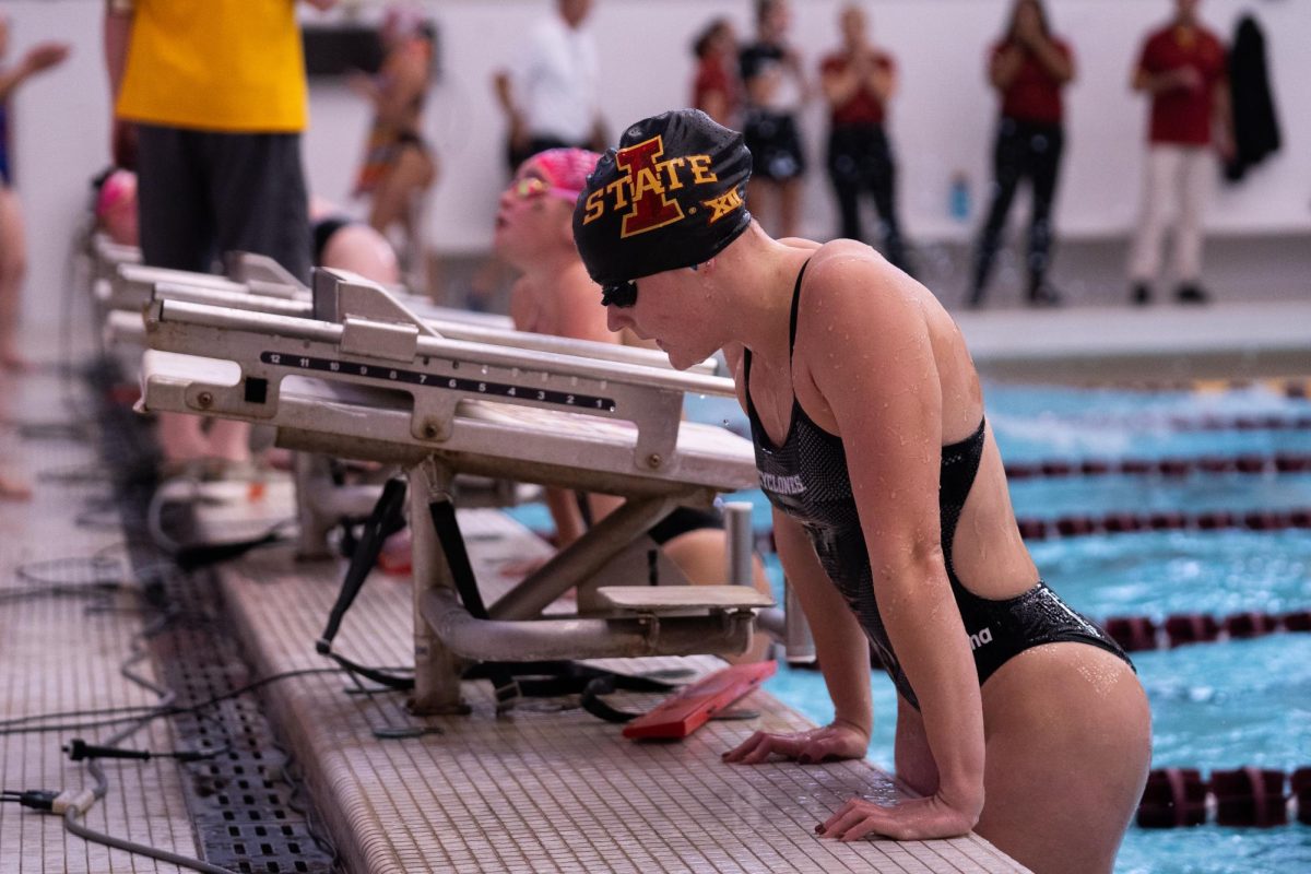 Iowa State swimmer getting out of the water after her event during the Iowa State vs South Dakota State, Beyer Hall, Oct. 10, 2024.