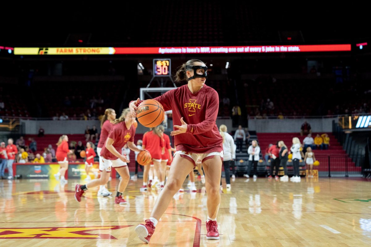 Reagan Wilson warming up before the Iowa State vs Central College match, Hilton Coliseum, Oct. 30, 2024.