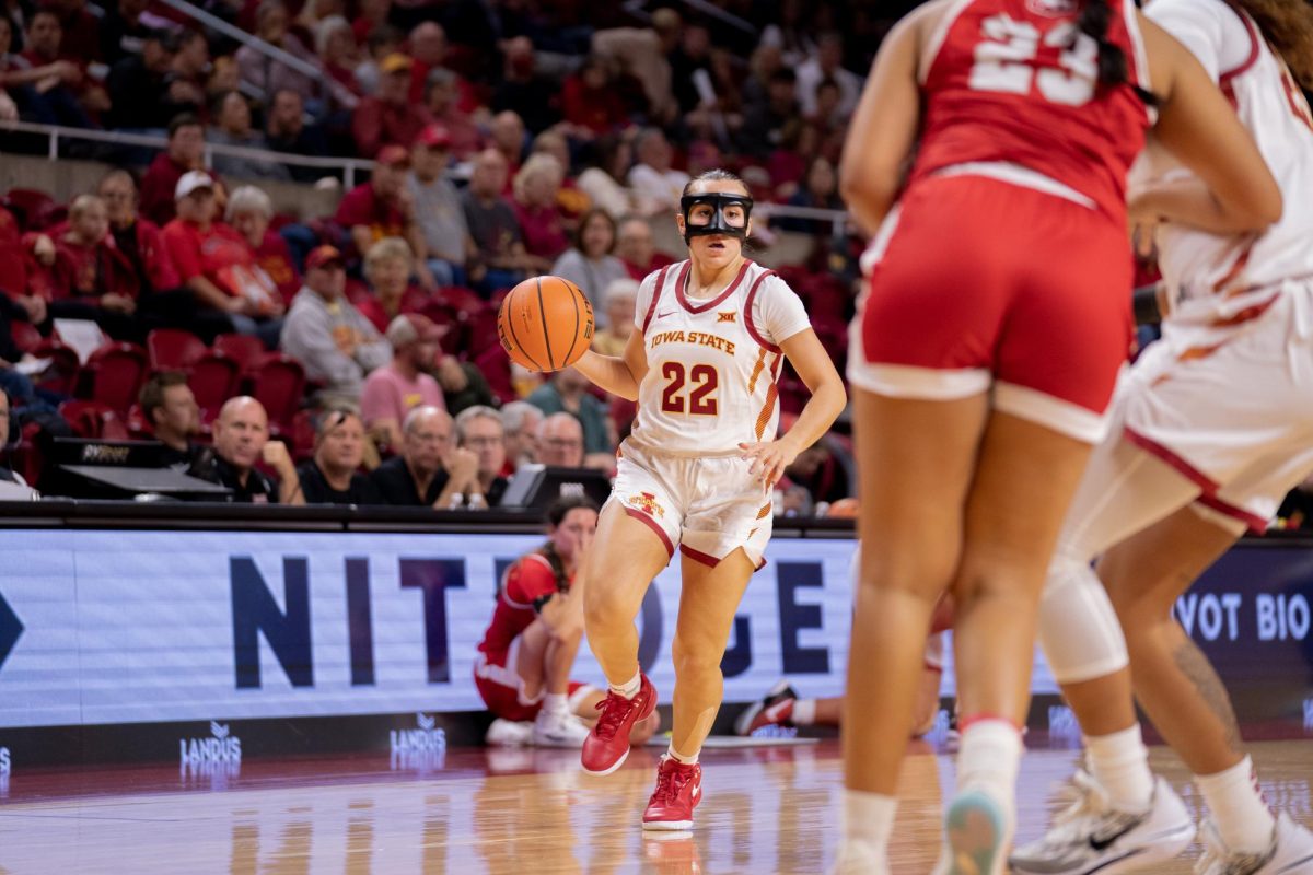 Reagan Wilson (22) starting the offense during the Iowa State vs Central College match, Hilton Coliseum, Oct. 30, 2024.