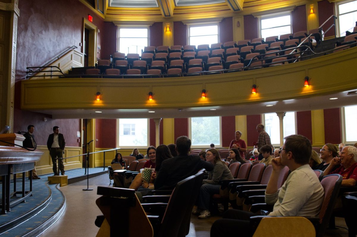 People waiting for "The Rural Voter: The Politics of Place and the Disuniting of America" lecture co-lead by Daniel M. Shea & Nicholas F. Jacobs at Curtiss Hall, Oct 03, 2024.