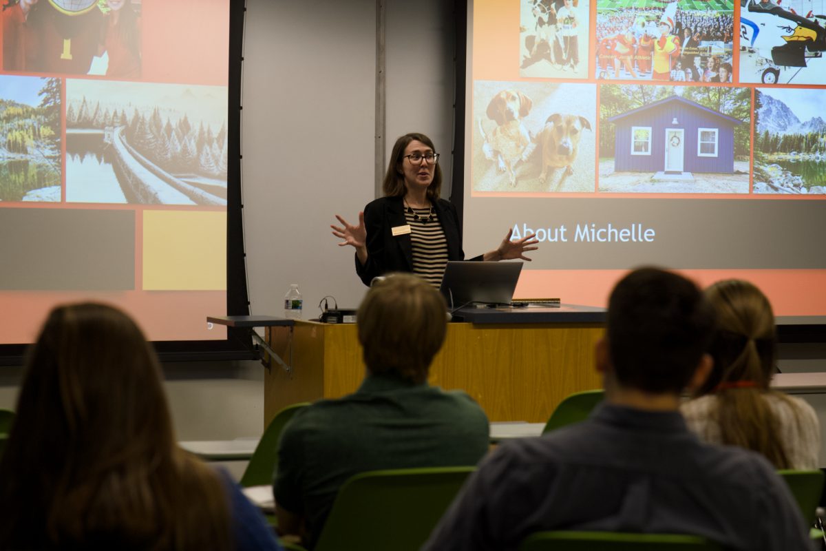 Michelle Stallard leads a breakout session, "Real-World Skills for Engineering Success", during the Engineering Leaders of Tomorrow conference in Howe Hall, Oct. 12, 2024.