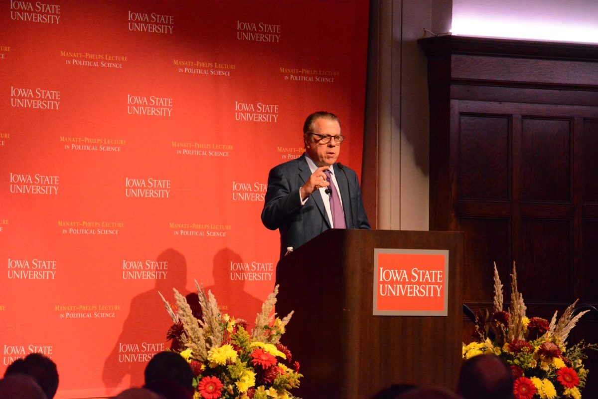 Micheal Waldman discusses voting history in the United States during his lecture on preventing election subversion, Memorial Union Great Hall, Ames, Iowa, Oct. 8, 2024.