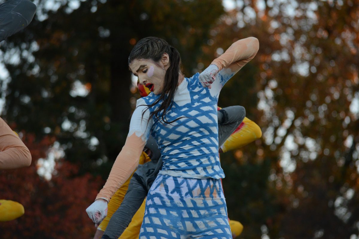 Members of the Yell Like Hell group "There's No Place Like Ames" perform onstage during the Yell Like Hell second cuts, Iowa State University, Ames, Iowa, Oct. 31, 2024.