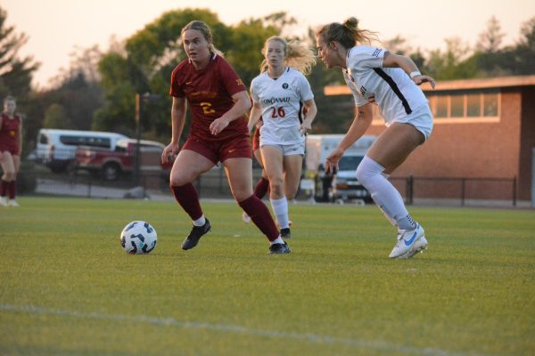 Yira Yoggerst (2) runs toward the ball during the game versus Cincinnati, Cyclone Sports Complex, Ames, Iowa, Oct. 10, 2024.