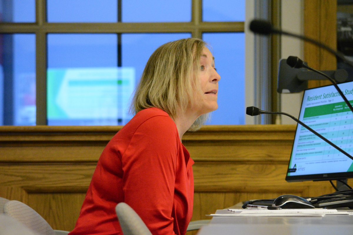 Susan Gwiasda shares the results of the annual Resident Satisfaction Survey, Ames City Hall, Ames, Iowa, Oct. 22, 2024.