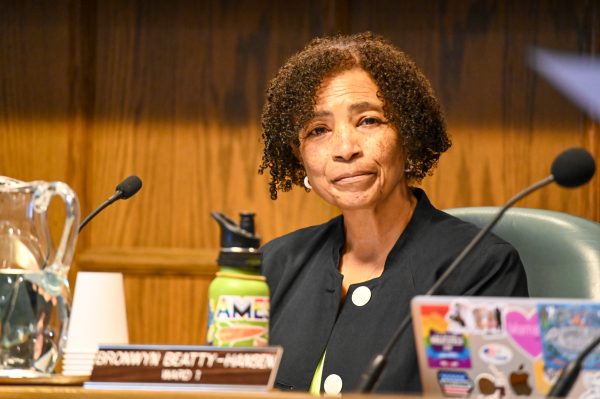 Ward 3 Rep. Anita Rollins listens to what the people of Ames have to say during a Council meeting at Ames City Hall, Oct. 8, 2024.