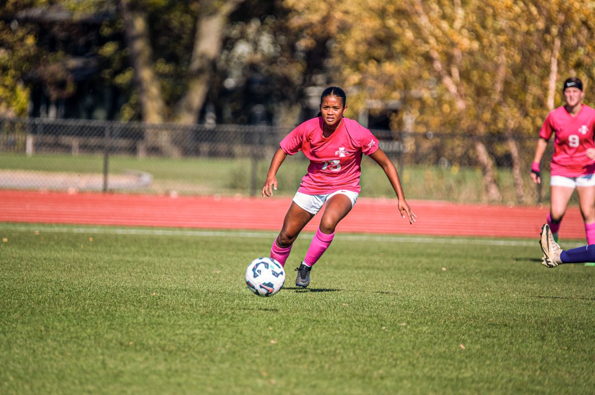 Iowa State player Nicolasa Jacobs (13) looks to take control of the ball during a home game against Texas Christan University at the Cyclone Sports Complex, Oct. 20, 2024.