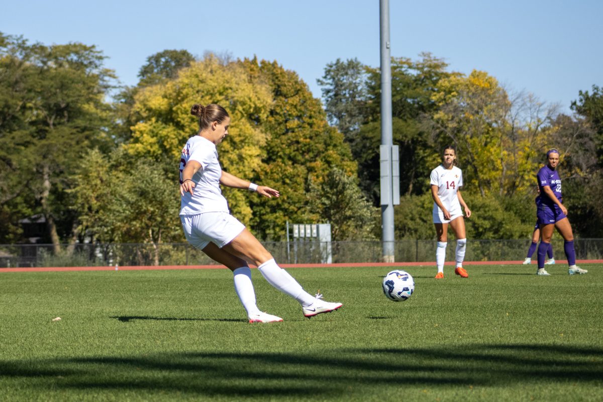 Iowa State's women's soccer player Chloe Broughton (6) passing the ball to her teammate versus K-State at Cyclone Sports Complex, Oct. 6, 2024. 