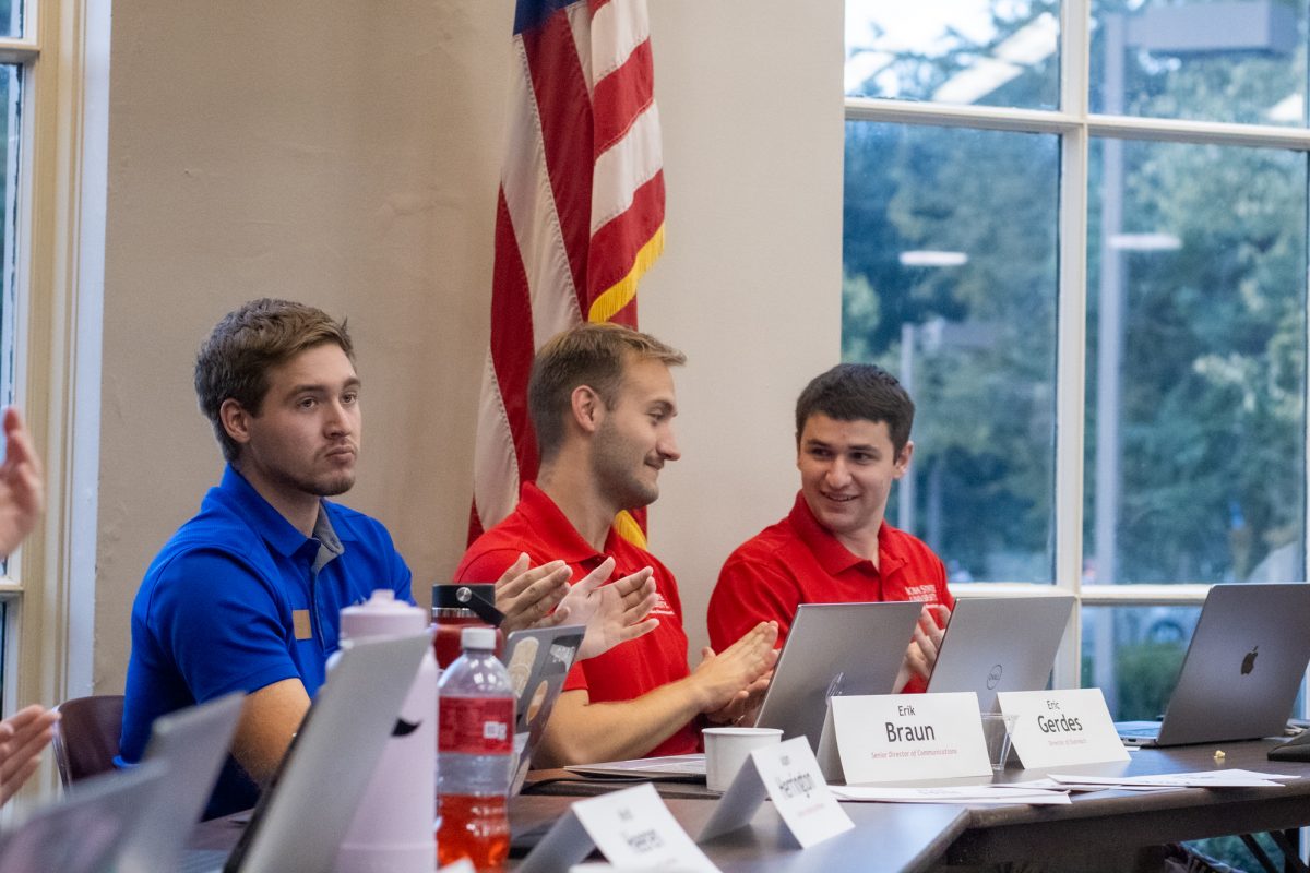 The Student Government Executive Branch congratulating new senator appointments during Student Government on Oct. 9, 2024. 