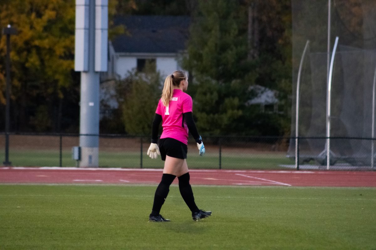 Iowa State's goal keeper Avery Gillian (1) looking out over the field as her teammates try to scorecvs. Baylor University at the Cyclone Sports Complex, on Oct. 25, 2024. 