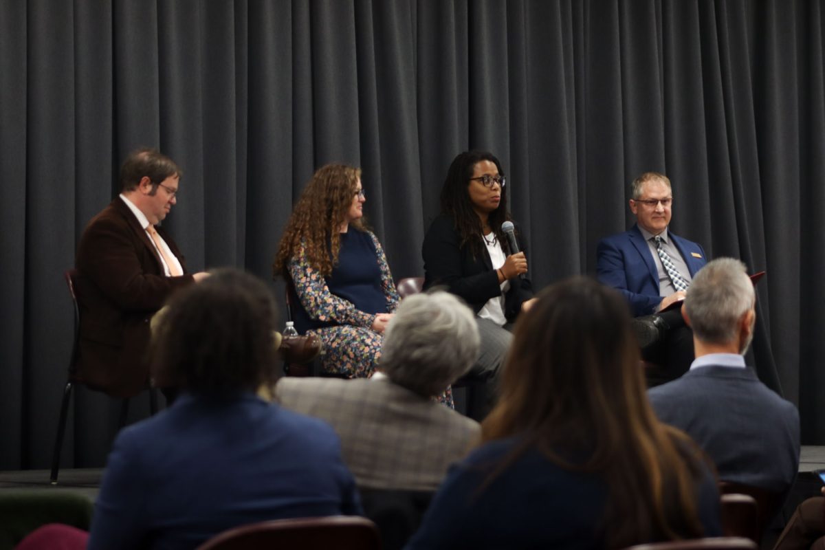 Chelsi West Ohueri speaking as a panelist during the lecture on Criminalizing Difference in the Holocaust and Beyond: Jews, Roma, African Americans, and Latinx people in the Memorial Union, Oct. 15, 2024. 