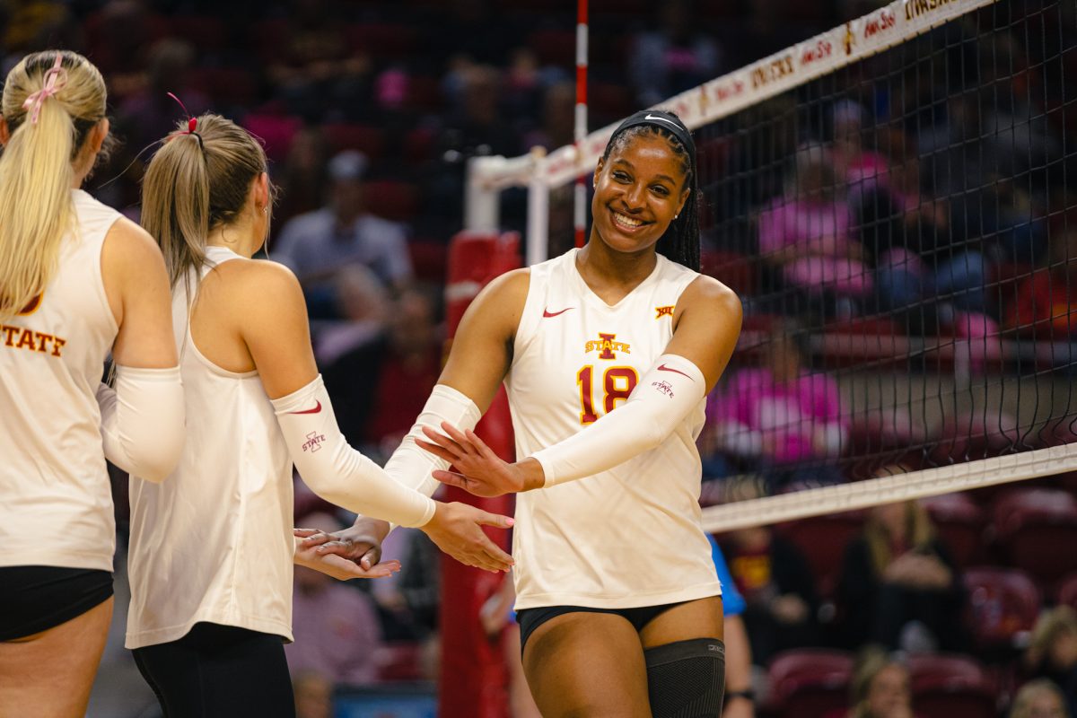 Amiree Hendricks-Walker (18) during the Iowa State University vs. Texas Tech University volleyball game at Hilton Coliseum on Oct. 18, 2024.