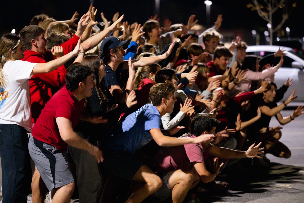 Yell Like Hell teams Delta Zeta, Farmhouse and Pi Kappa Alpha practice their Cy-Ven Wonders of the World themed performance at the CYTown parking lots on Oct. 22, 2024.