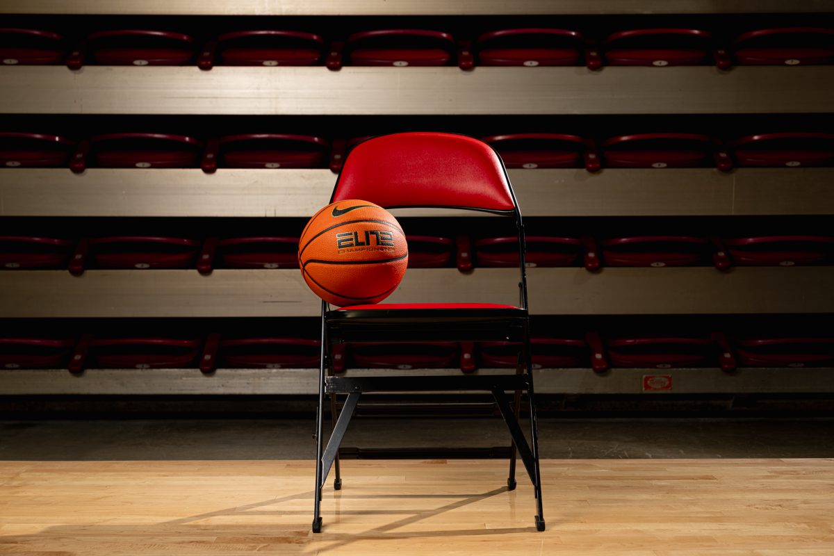 A empty chair at the 2024 Mens Basketball media day in Hilton Coliseum, Oct. 9, 2024.