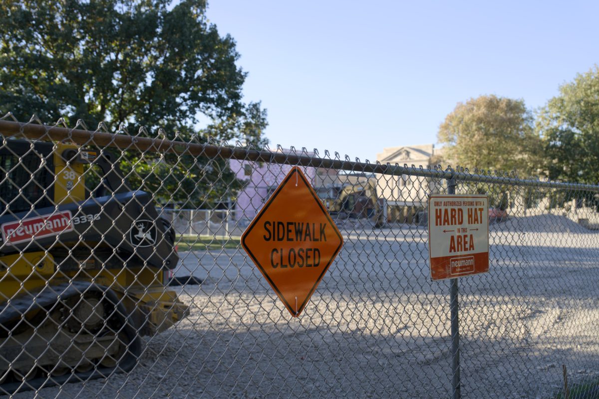 Fence with work zone signage outside of LeBaron Hall and MacKay Hall, Oct. 15, 2024.