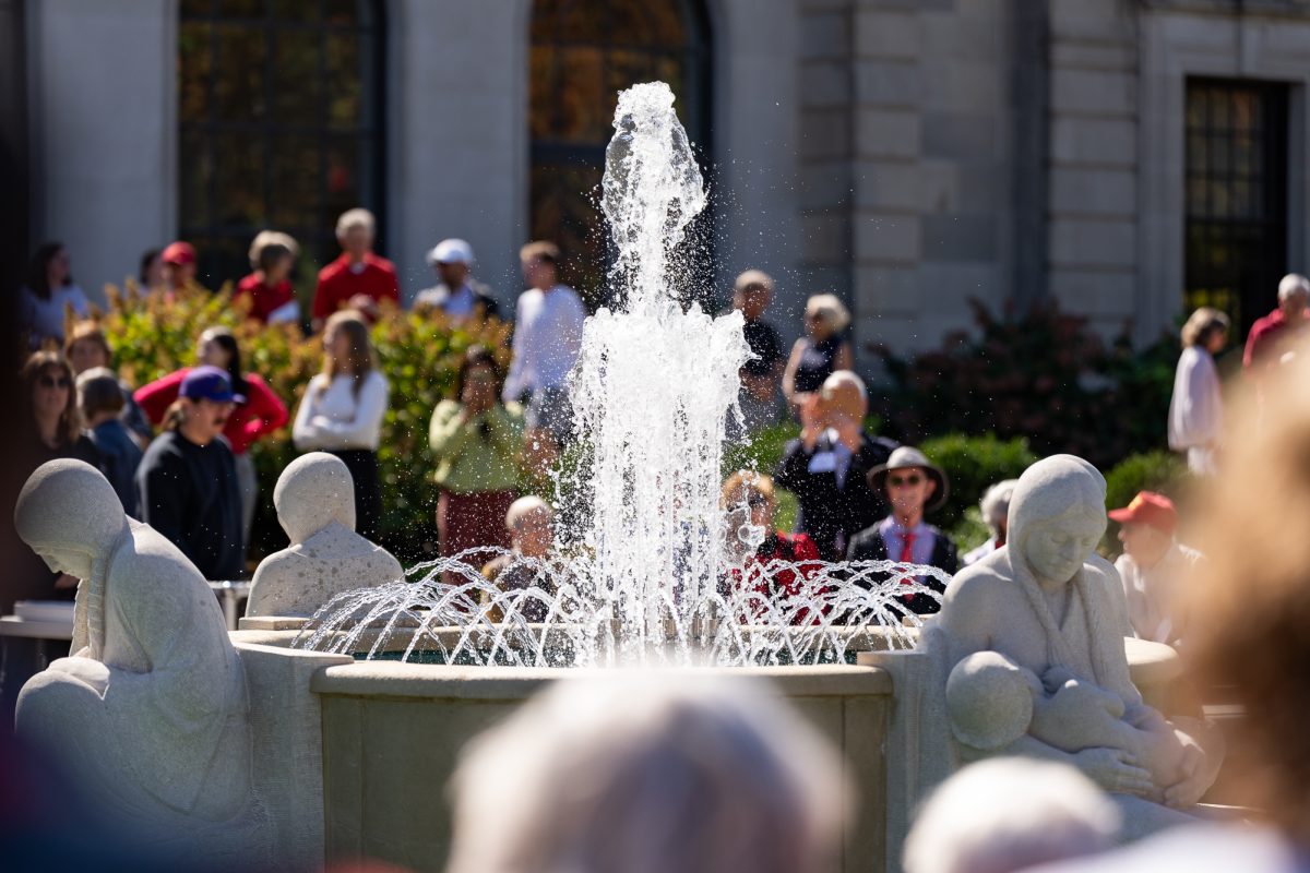 Rededication ceremony for the Christian Petersen Fountain of the Four Seasons sculpture in front of the Memorial Union on Oct. 4, 2024.