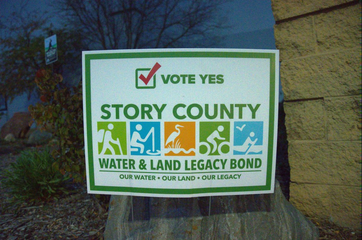 Yard sign promoting the Story County Water and Land Legacy bond on Oct. 28, 2024.