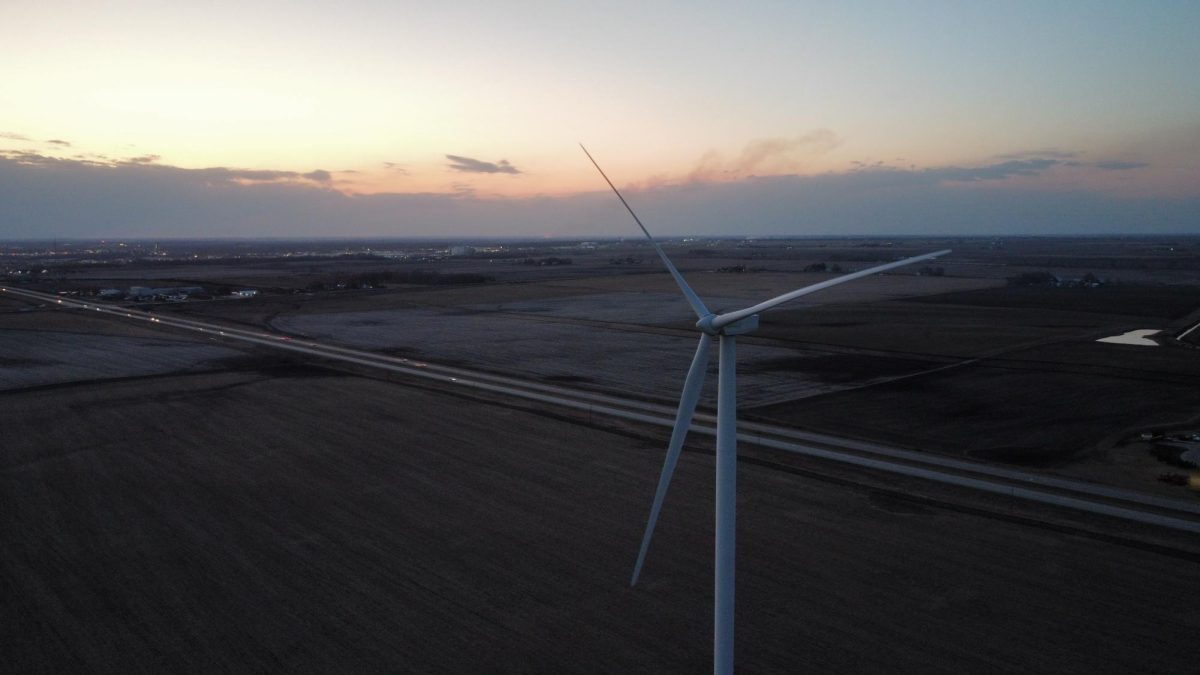 Wind turbine on I-35 E near Ames, IA, Apr. 6, 2023.