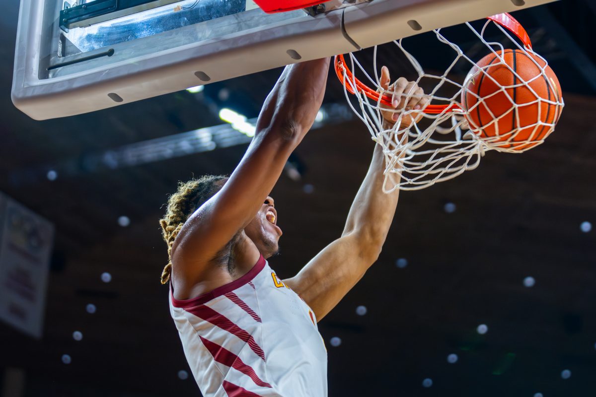 Dishon Jackson (1) dunks the ball during the Iowa State vs. Mississippi Valley State University basketball game at Hilton Coliseum on Nov. 4, 2024.