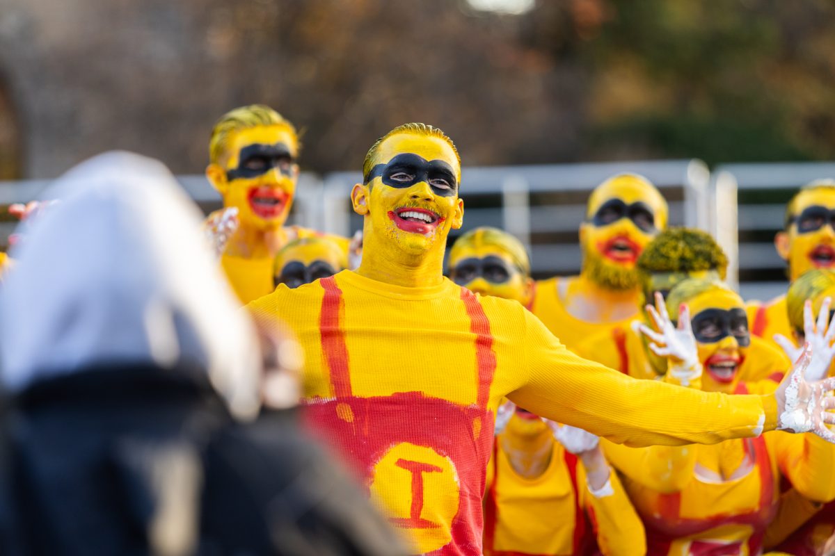 Members of Team "Little Cynsteins," consisting of Delta Gamma, Theta Chi, and Adelante, compete in Yell Like Hell 2nd Cuts on Oct. 30, 2024. 