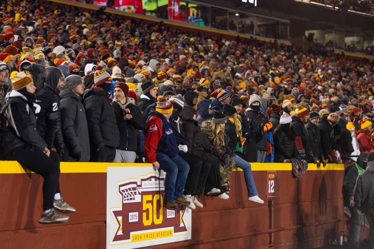 Fans get ready to rush the field during the Iowa State vs. Kansas State University football game at Jack Trice Stadium on Nov. 30, 2024 in Ames, Iowa.