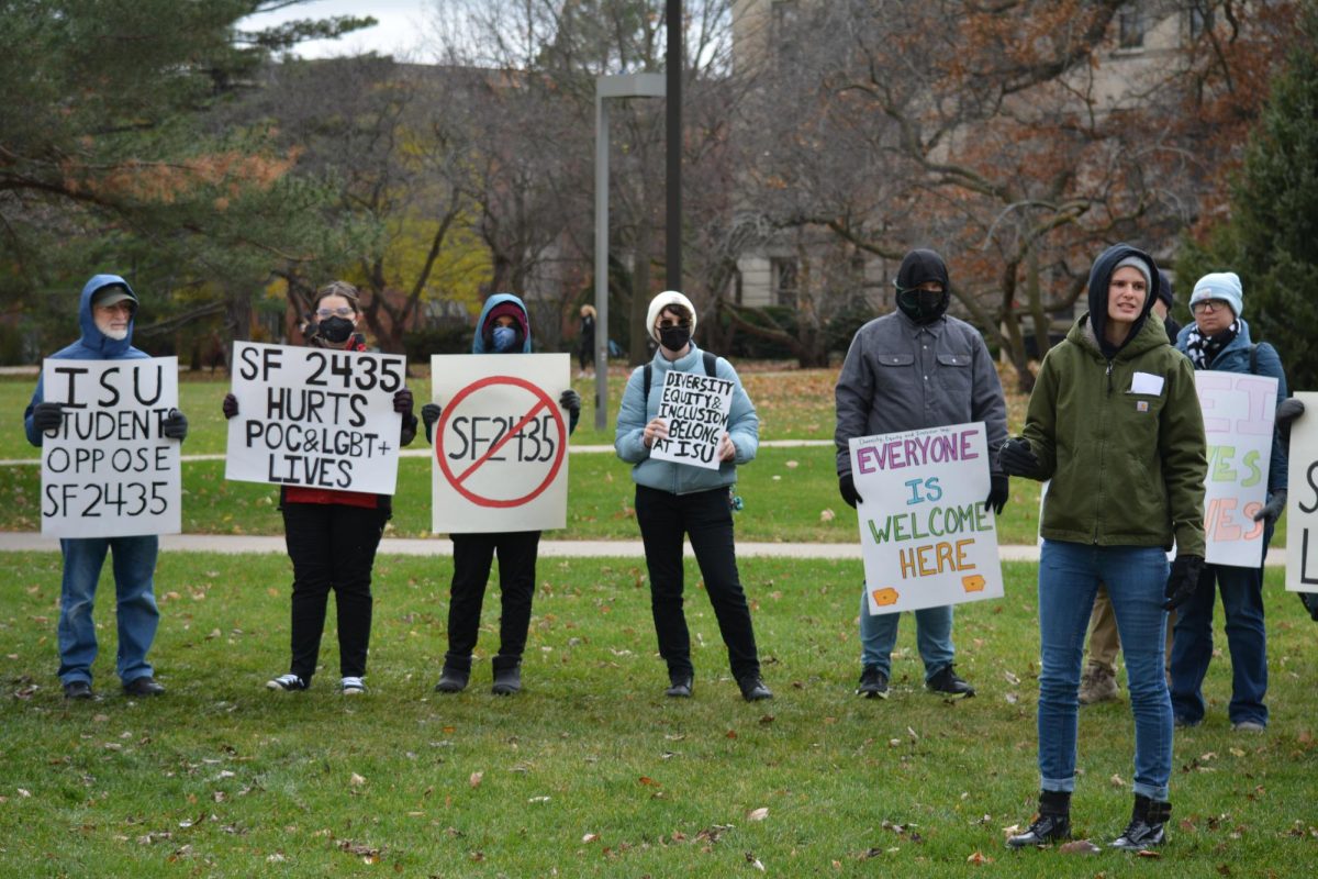 Sylvera Dudenhoefer speaks out against anti-DEI legislation outside Parks Library, Iowa State University, Ames, Iowa, Nov. 20, 2024.