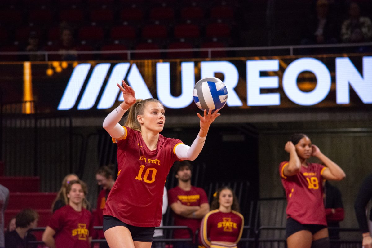 Rachel Van Gorp (10) serves the ball during the game vs. University of Colorado, Hilton Coliseum, Ames, Iowa, Nov. 13, 2024.