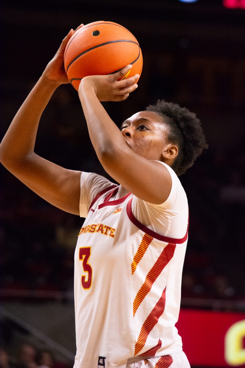 Alisa Williams (3) shoots the ball during a free-throw attempt during the game vs. Southern University, Hilton Coliseum, Ames, Iowa, Nov. 10, 2024.