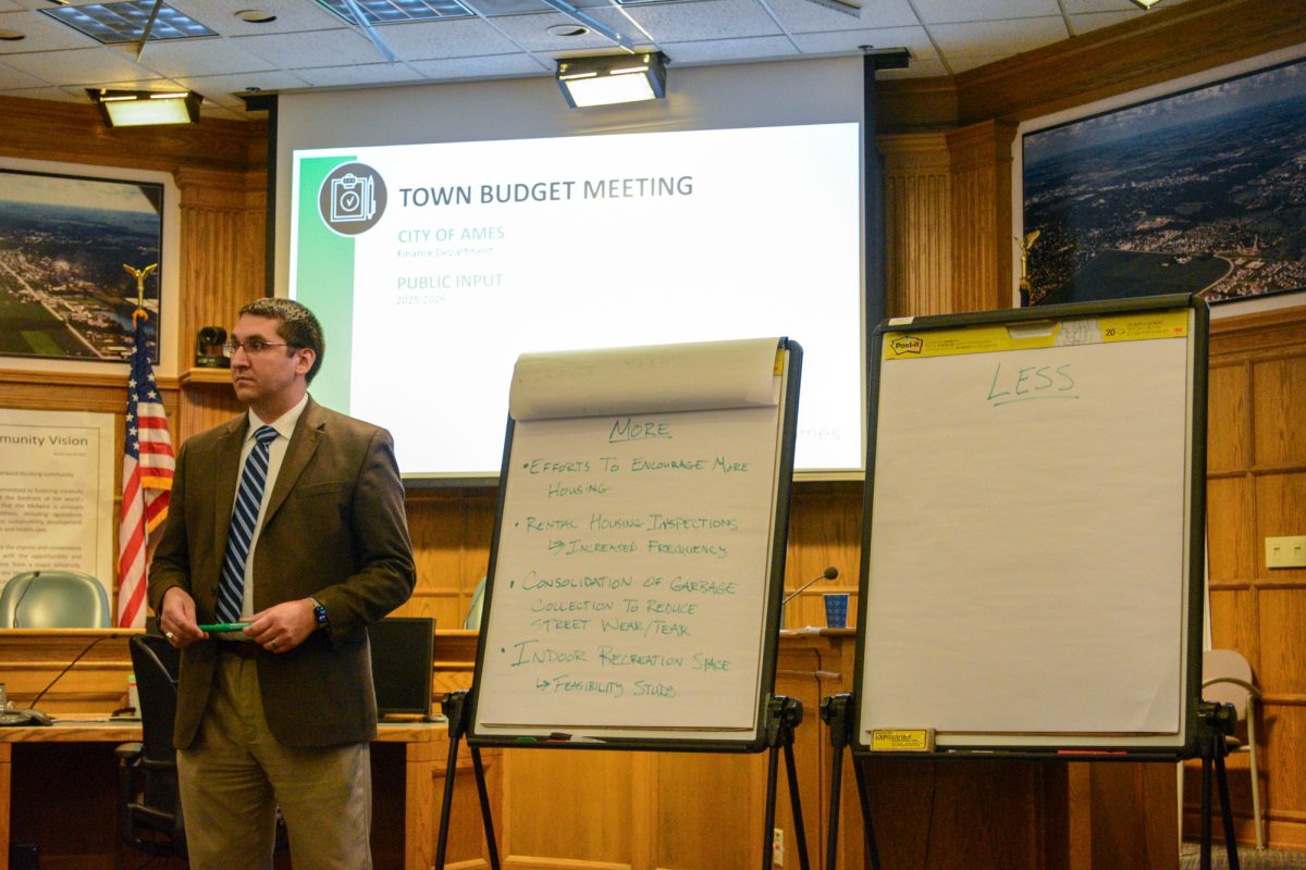 Brian Phillips waits for suggestions of things the city of Ames should spend more or less of its budget on, Ames City Hall, Ames, Iowa, Nov. 7, 2024.