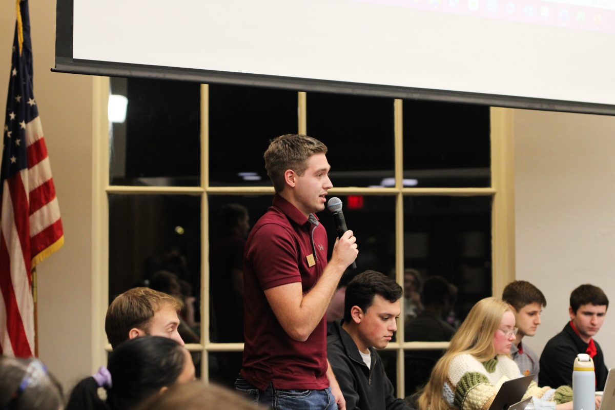 Director of Outreach Eric Gerdes talking about the upcoming events that are going to be associated with his committee during Student Government, on Nov. 13, 2024, Memorial Union. 