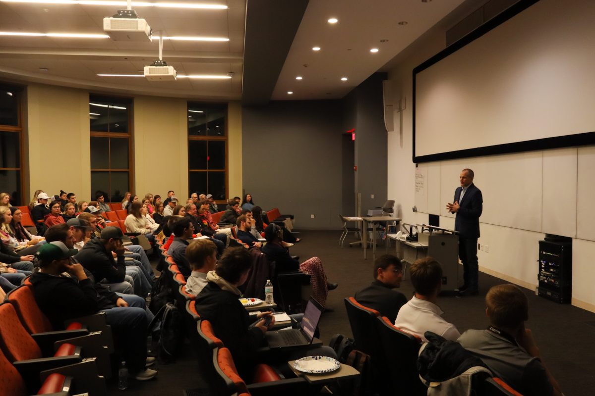 Mike Naig leads the Jim Knuth Lessons in Leadership lecture in Marston Hall, taken on November 11, 2024 in Ames, IA