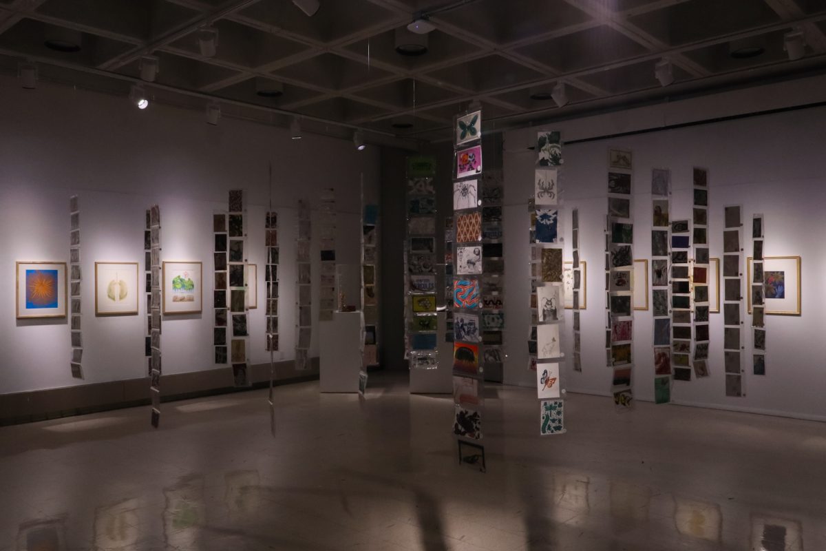 The entire postcard exhibit inside gallery 181, taken at the College of Design, Ames, IA, on November 8, 2024