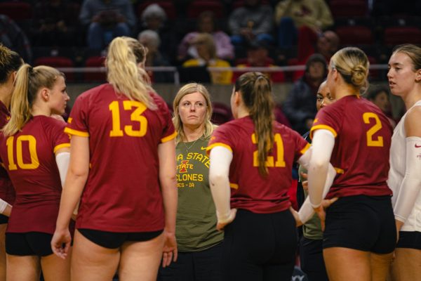 Head Coach Christy Johnson-Lynch during the Iowa State vs. University of Colorado Boulder volleyball game at Hilton Coliseum on Nov. 13, 2024.