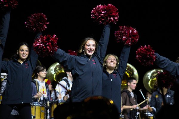 The dance team leads cheers at the Homecoming Pep Rally near the Alumni Center. Nov. 11, 2024.