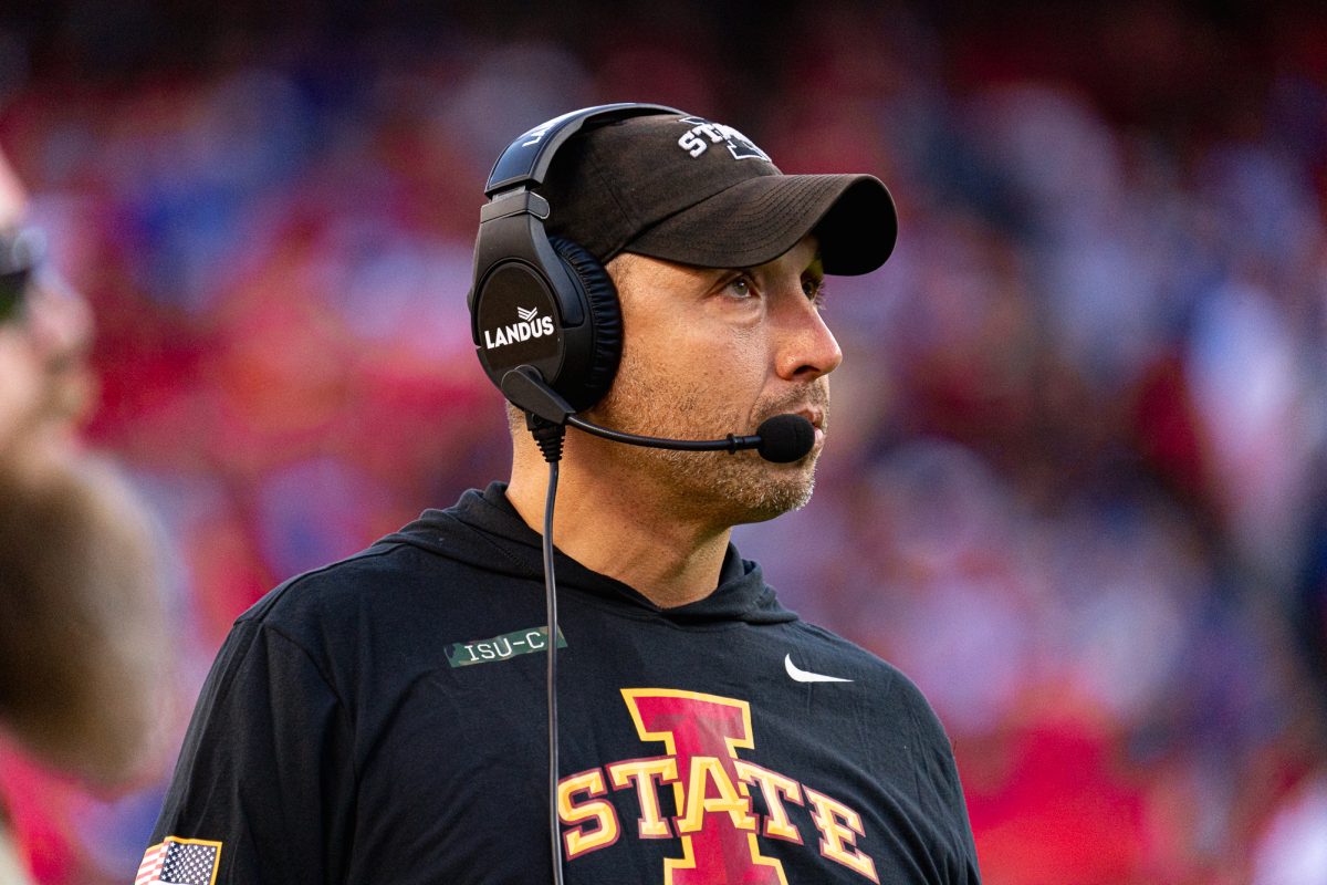 Iowa State head coach Matt Campbell during the Iowa State vs. University of Kansas football game, Nov. 9, 2024, GEHA Field at Arrowhead Stadium.