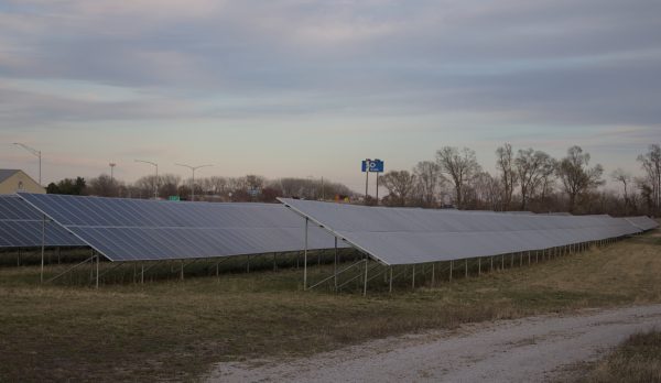 Lines of solar panel arrays that comprise the SunSmart Ames Community Solar Project on Airport Rd., Ames, Iowa, Nov. 11, 2024.