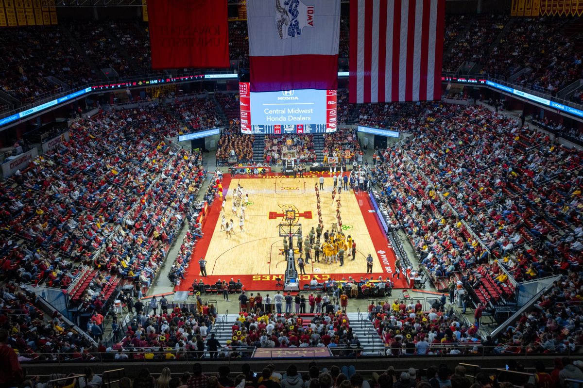 The view from the top of Hilton Coliseum during halftime of the Iowa State Cyclones and the Kansas City Roos game in Ames, Iowa on Nov. 11, 2024.