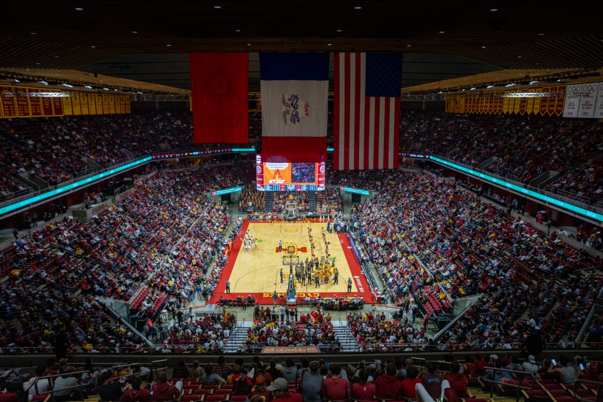 The view from the top of Hilton Coliseum during halftime of the Iowa State Cyclones and the Kansas City Roos game in Ames, Iowa on Nov. 11, 2024.