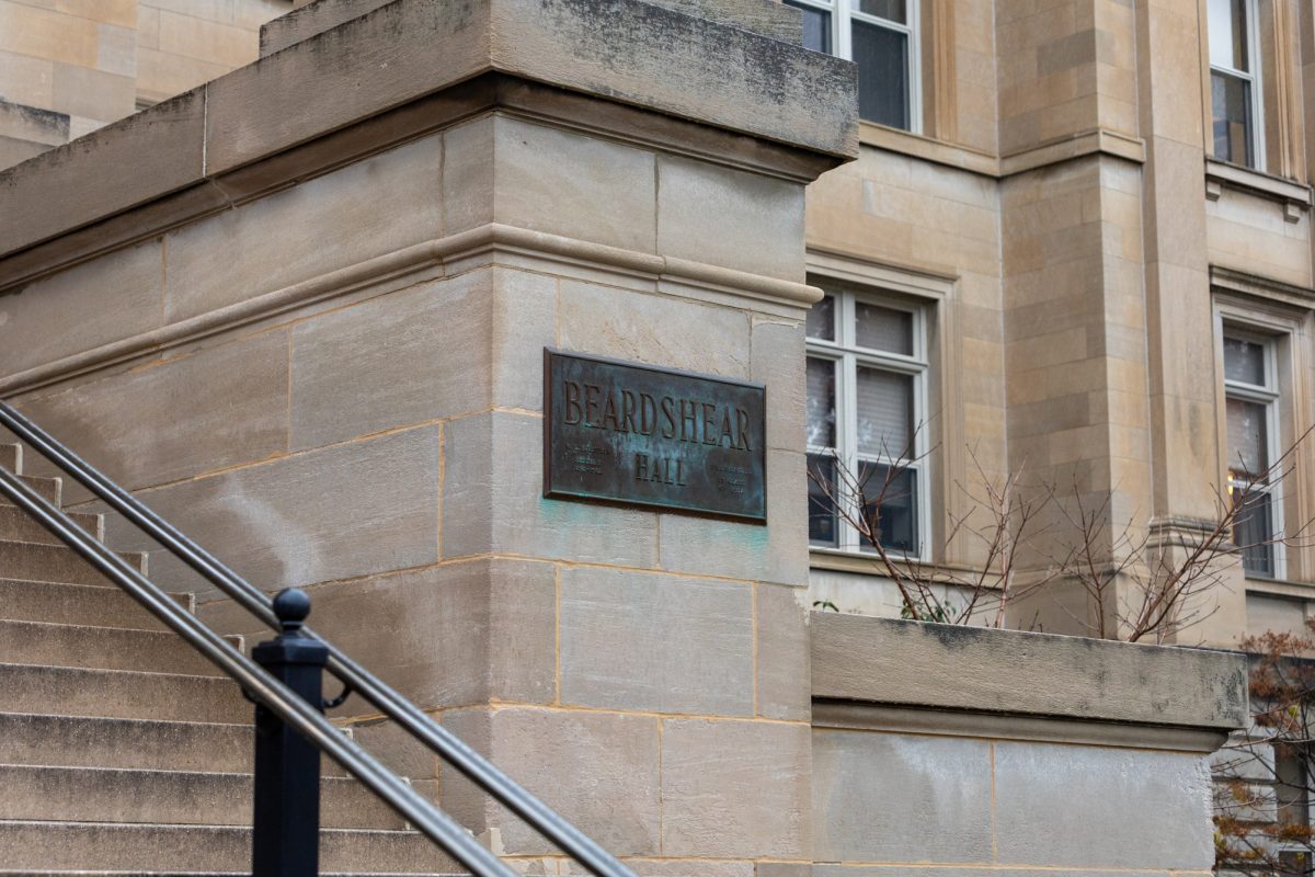 The Beardshear Hall plaque located by the steps leading into Beardshear Hall in Ames Iowa on Nov. 18, 2024.