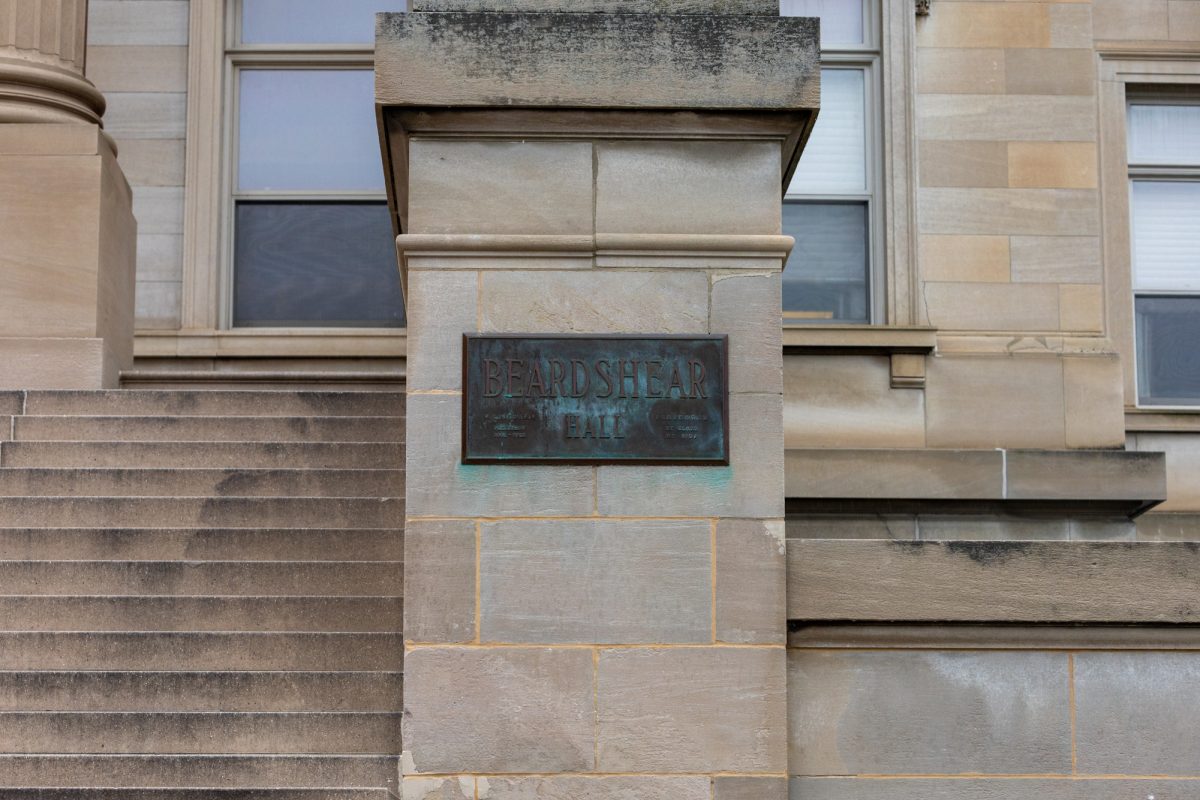 The Beardshear Hall plaque located by the steps leading into Beardshear Hall in Ames Iowa on Nov. 18, 2024.