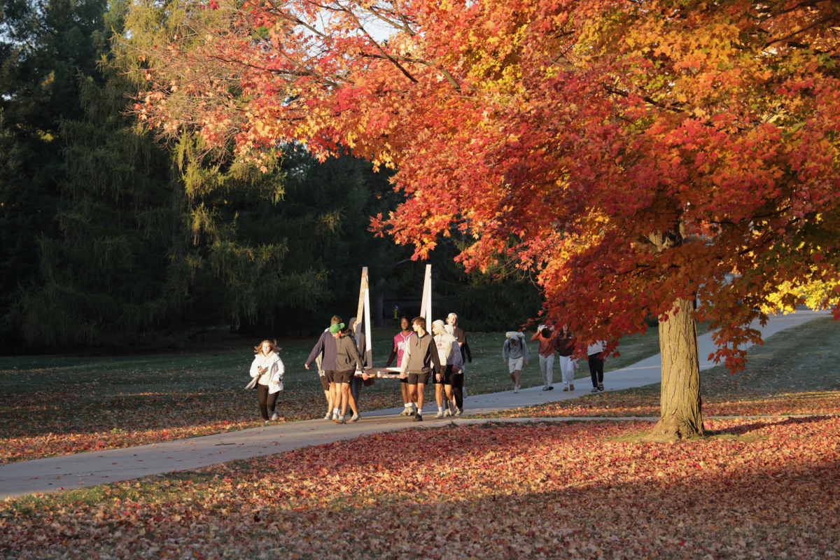 Members of Iowa State Greek Life set up their banner displays on Central Campus on Saturday, Oct. 26, 2024. Fifteen teams are competing in the display competition, part of the university’s homecoming celebrations from Oct. 27 to Nov. 2, 2024.