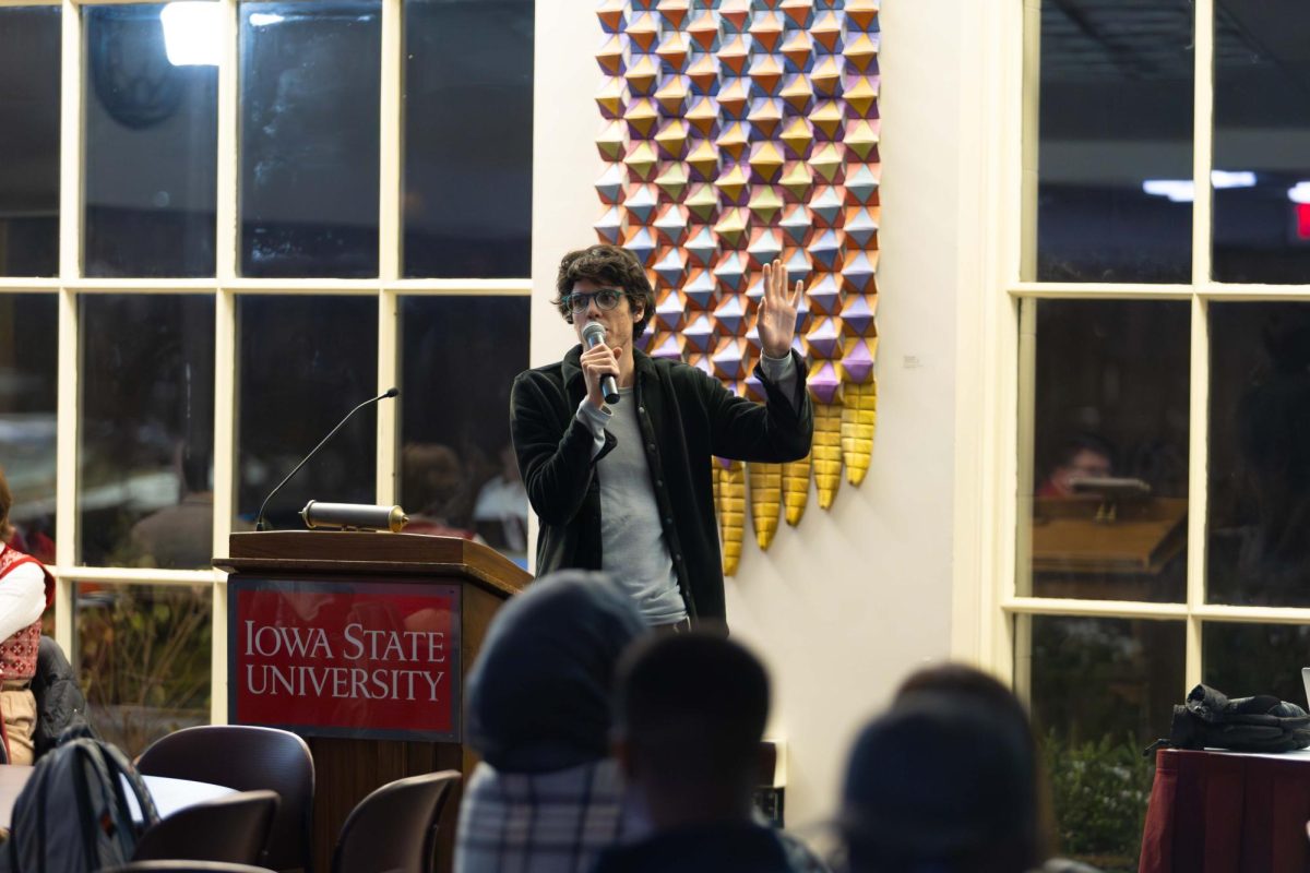 Graduate Student Juan Schmidt speaks at Graduate and Professional Student Senate at the Memorial Union on Dec. 2, 2024 in Ames, Iowa.