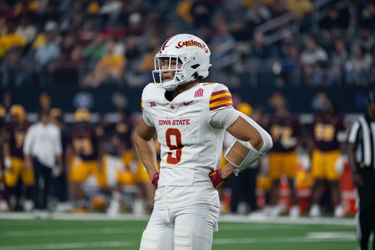 Wide Receiver Jayden Higgins (9) during the Iowa State vs. Arizona State University Big 12 Championship football game at AT&T Stadium in Arlington, Texas on Dec. 7, 2024. 