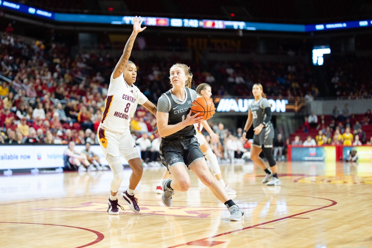 Emily Ryan goes for a layup during the Iowa State vs. Central Michigan University women's basketball game at Hilton Coliseum on Dec. 8, 2024.