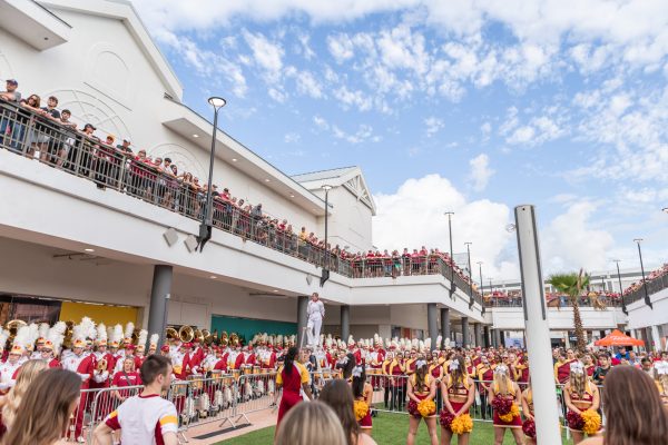 Iowa State fans, the Iowa State Cyclones Varsity Marching Band and the Iowa State Spirit Squad at the Iowa State pep rally at Pointe Orlando, Orlando, FL, Dec. 27, 2024.