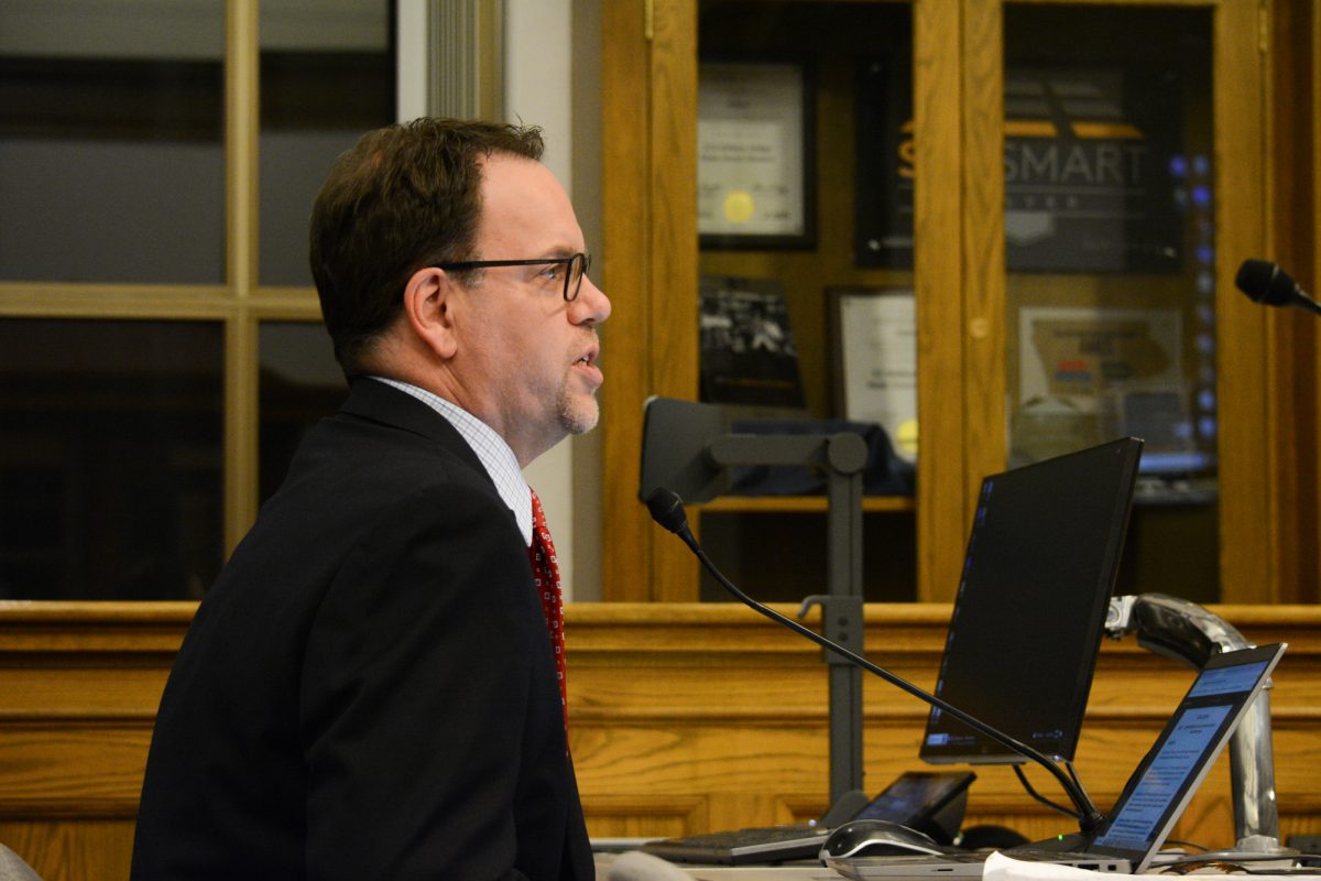 Kelly Diekmann shares a preliminary plat for a new addition to the Sunset Ridge Subdivision on Lincoln Way, Ames City Hall, Ames, Iowa, Dec. 10, 2024.