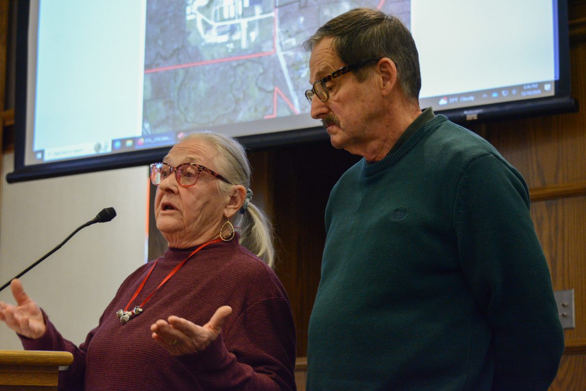 Margaret Eppelin and Ronald Mowers address the council about excessive noise from Iowa State University properties near their home at Ames City Hall, Ames, Iowa, Dec. 10, 2024.